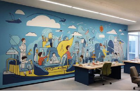 从江办公室墙绘的特点。